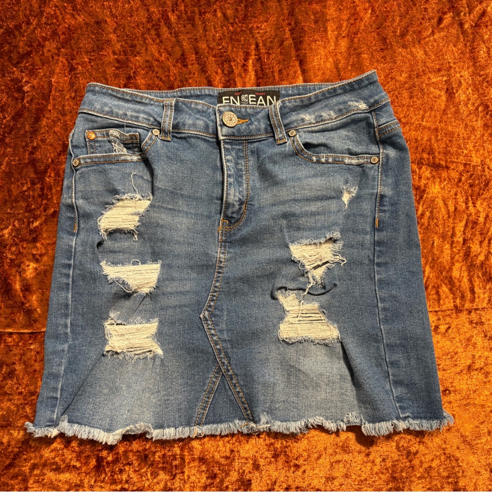 Distressed Denim Skirt